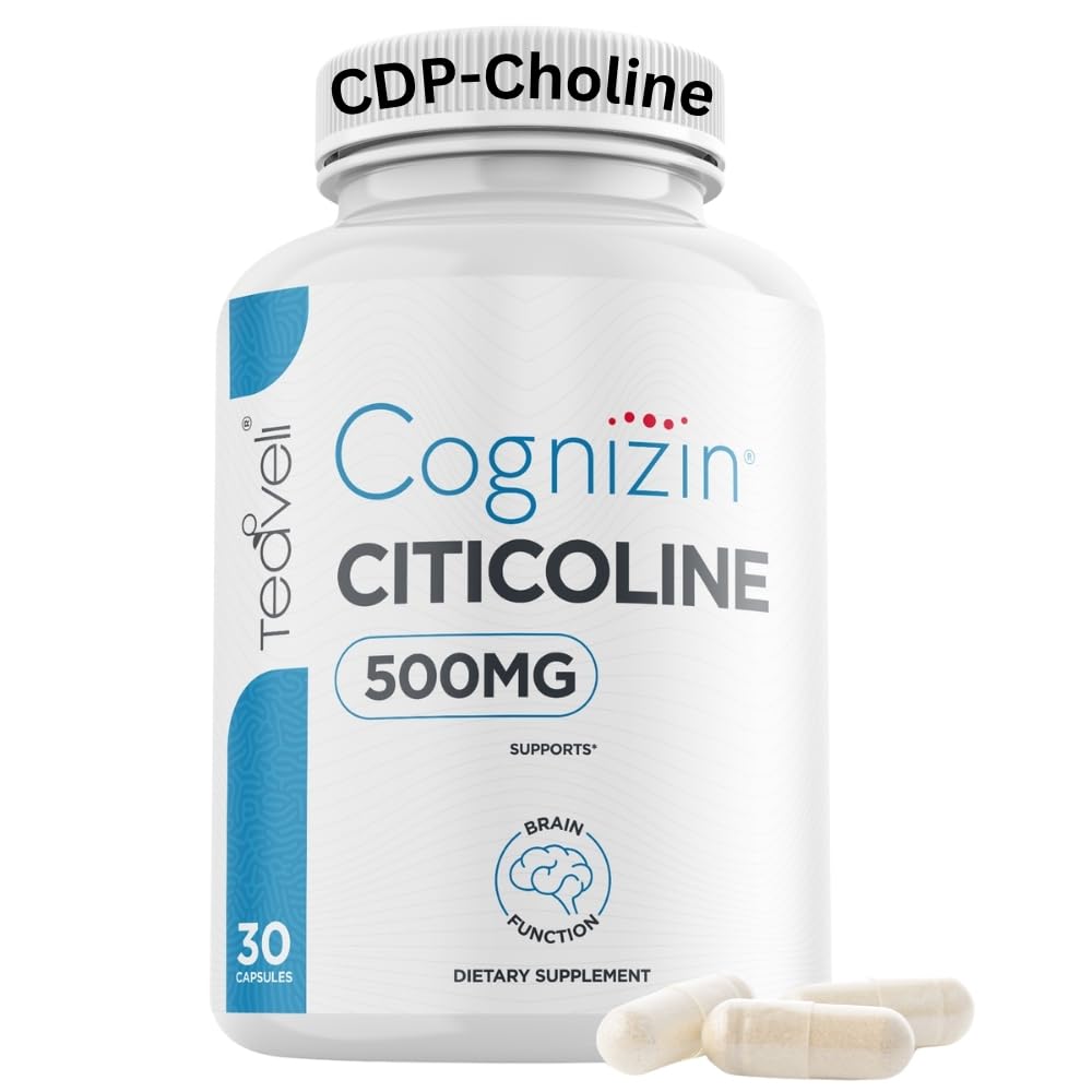 Teaveli Cognizin Citicoline - 500mg CDP Choline Capsules - 临床研究的大脑补充剂,以支持清晰性、浓度和记忆 - 大部分生物可用的Choline补充剂 - 30种服务