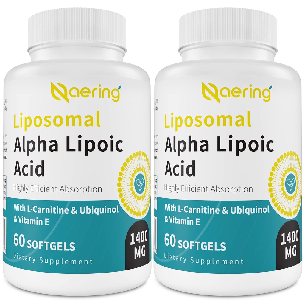 Liposomal Alpha Lipoic Acid 1400mg 软胶,ALA 配有 L-Carnitine 1000mg , Ubiquinol (Active CoQ10) 100mg 和维生素 E 10mg , Alpha-Lipoic Acid 用于抗氧化剂, Nerve, 能源 120 软胶