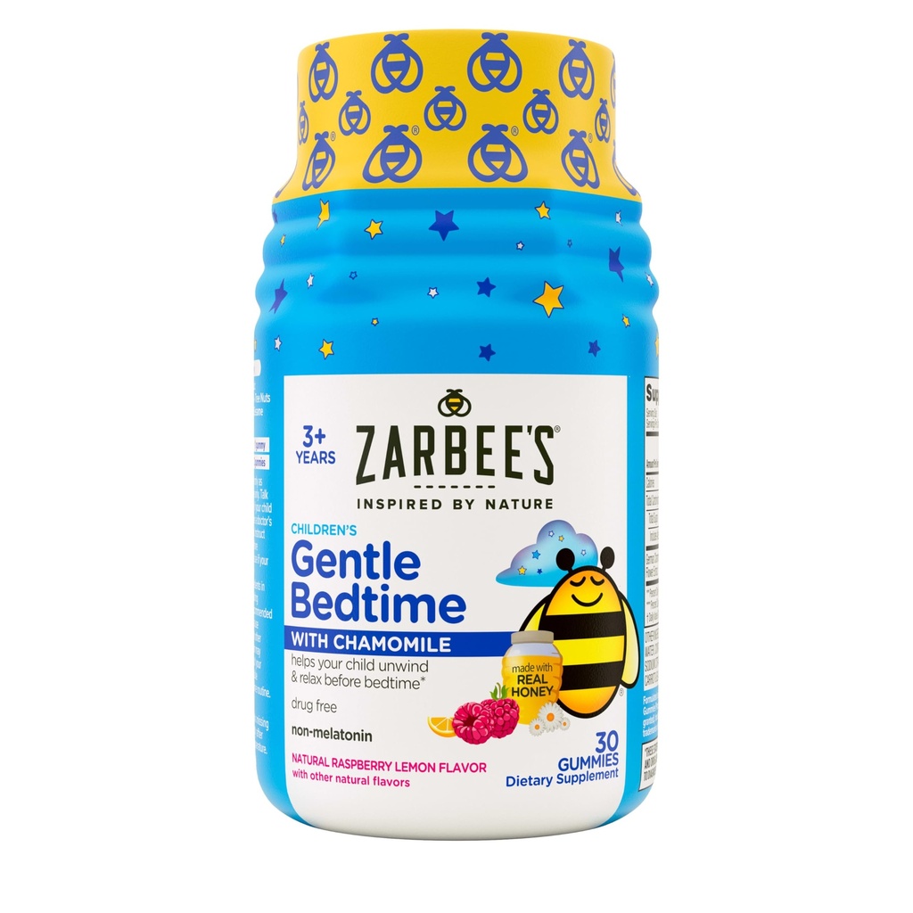 Zarbee的"为孩子准备的温馨床铺"(Gummys)——"天然蜂蜜的Melatonin-Free Blend of Natural Honey","Raspberry Lemon",和"香蜜酒"(Chamomile)帮助孩子们松风和放松准备睡眠,30ct