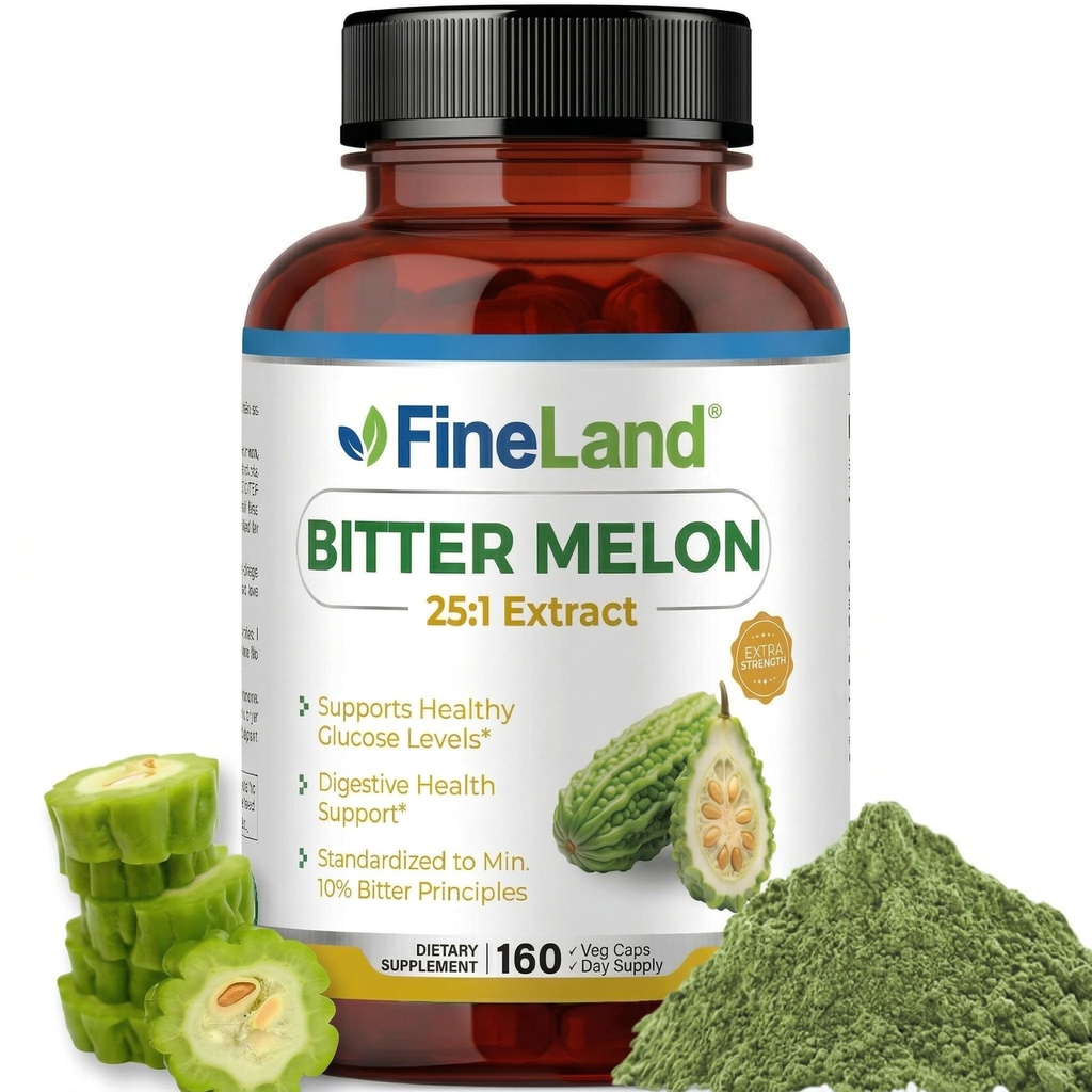 FineLand Bitter Melon 25:1 摘录 12,500 mg 强度,10% Bitter 原理,160 Vegan Capsules, 支持消化健康,标准化和集中 25X 摘录,非GMO在美国制造