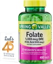 Folate 1,333 mcg. 春谷Folate饮食补充,1,333 mcg DFE,400 计数,Folate女性怀孕补充,Folic Acid 800 Bundle与Luall的45个糖尿病解码