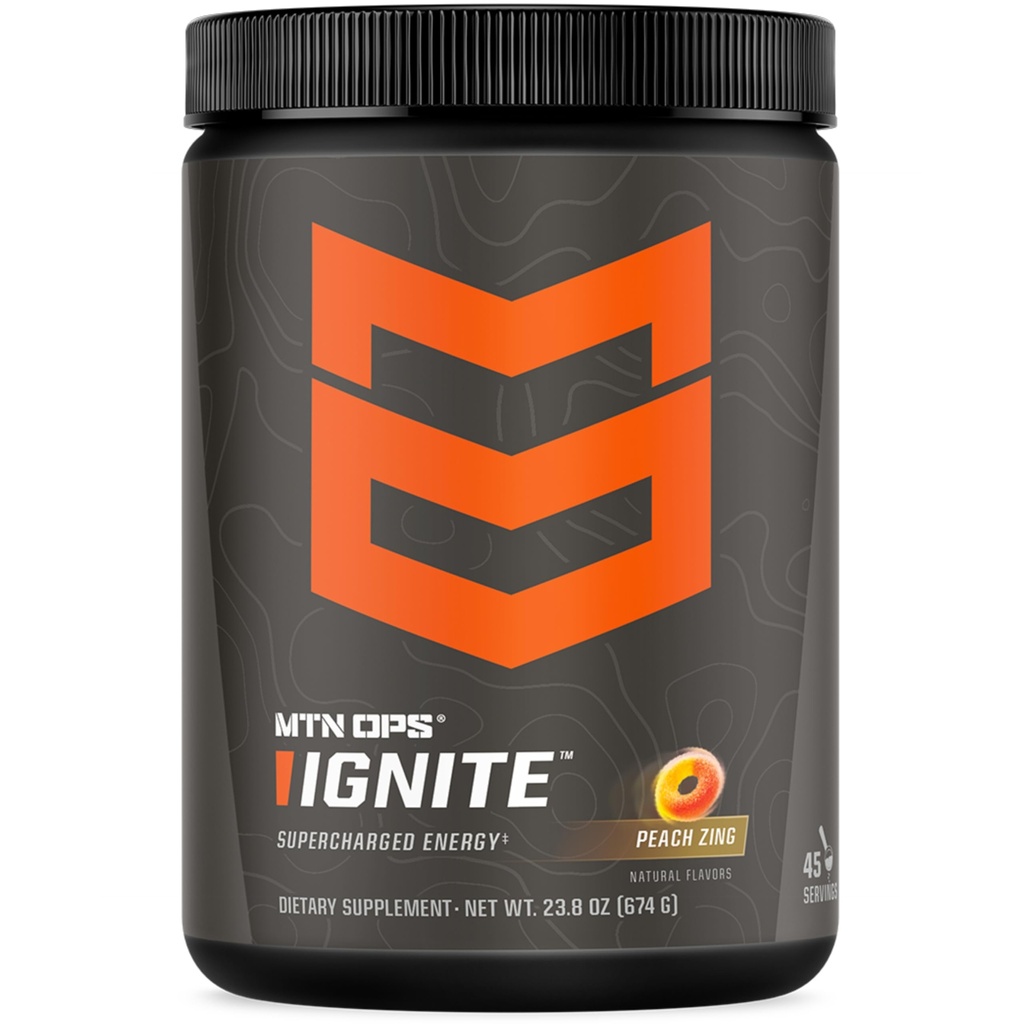 MTN OPS Ignite 能量饮料粉, Gluten 自由诺热带 补充 饮料混合剂, L Arginine, L Citrulline, Cafeine 和 Nootropic 自由糖饮料混合剂, 45 服务品, 桃仁