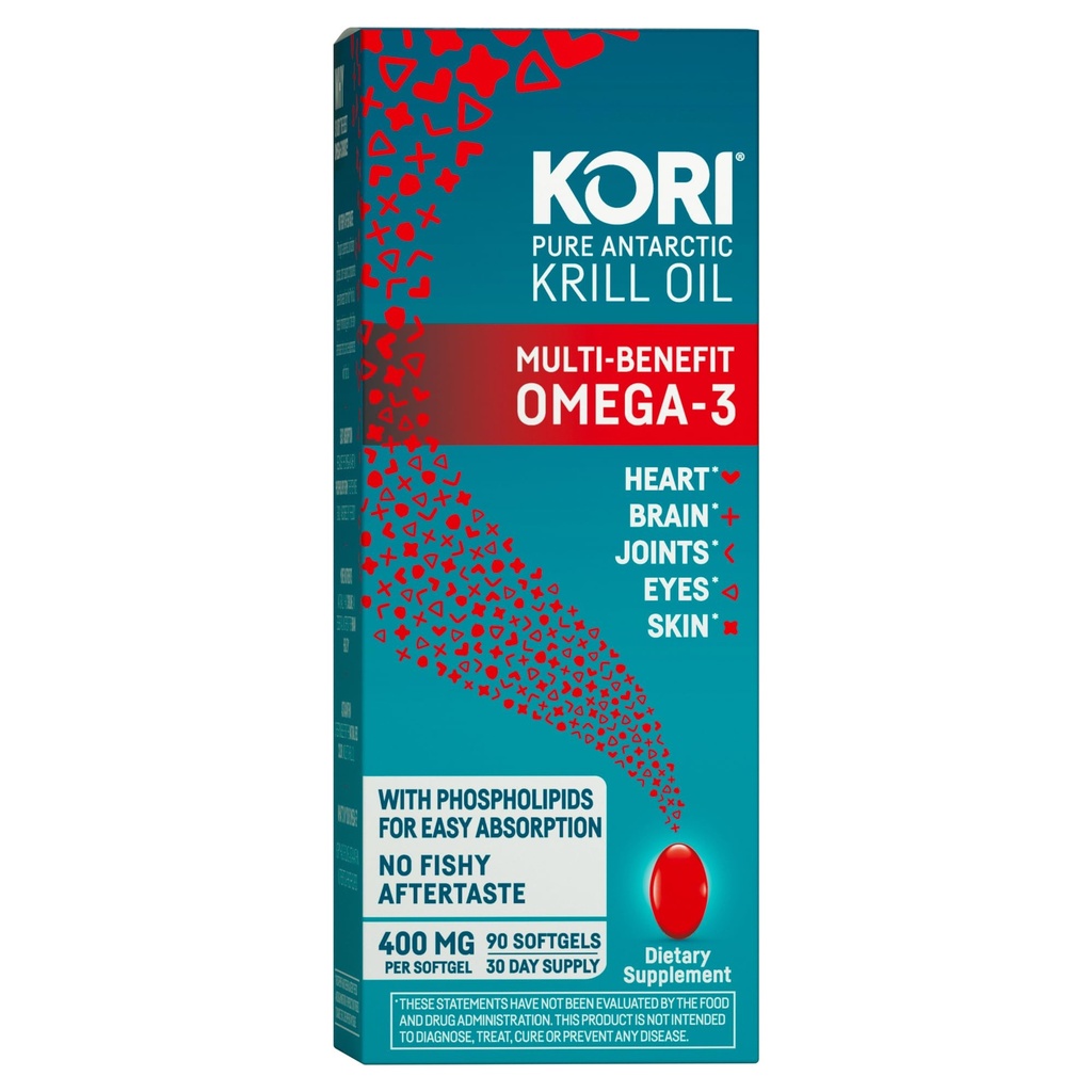 Kori Krill Oly Omega 3 补充品,南极磷虾油与鱼类油替代品,400毫克软胶,90毫克软胶,EPA & DHA