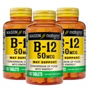 梅森天然维生素B12 50 mcg 含钙,300,日供,支持自然能量水平的饮食补充,100平板(3包)