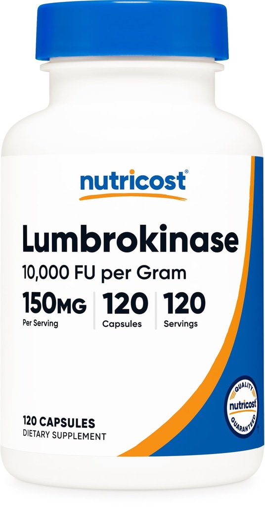 营养成本: Lumbrokinase Capsules 150 mg(120 capsules) - 无胶原、Vegan、无转基因生物