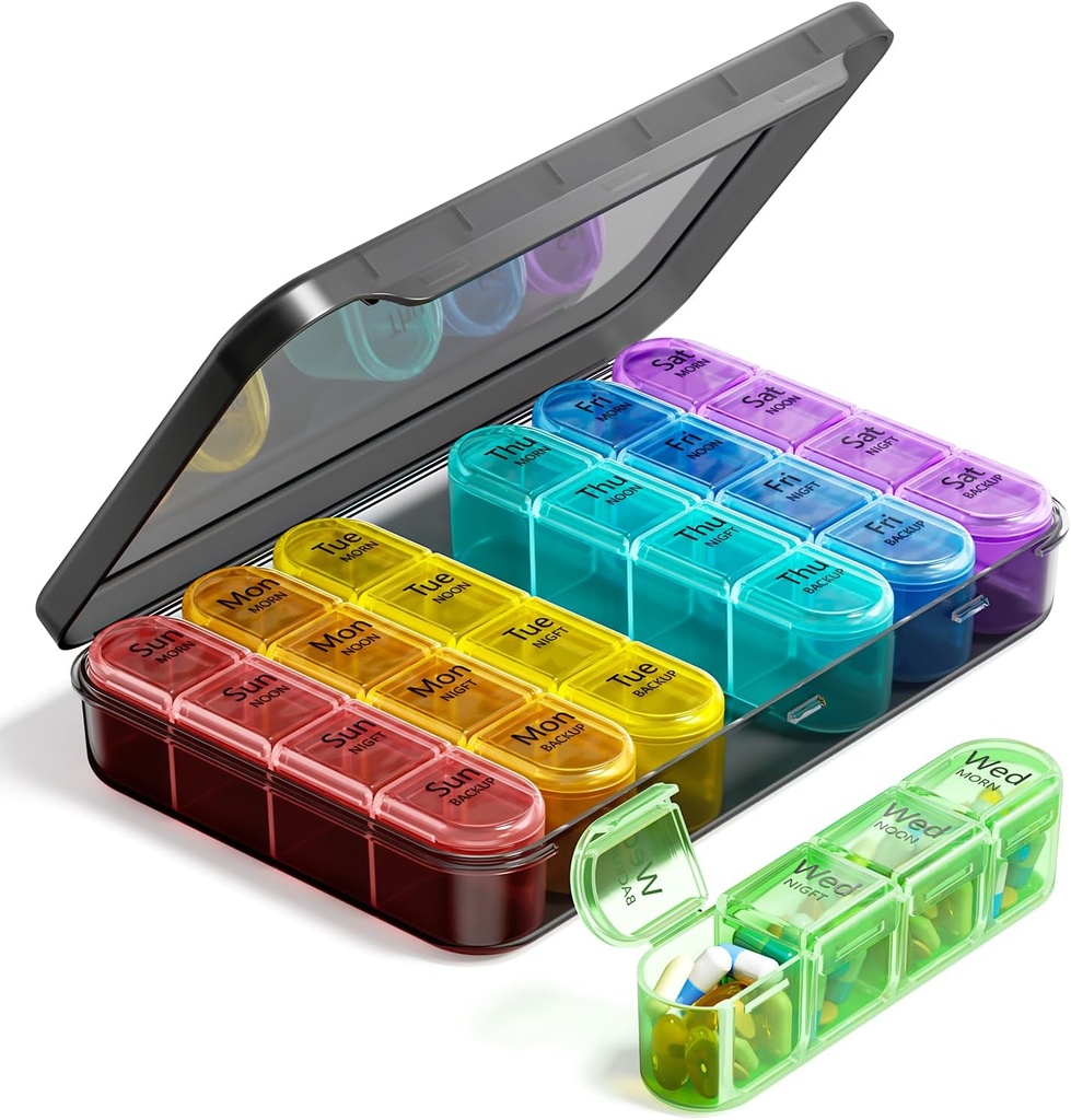 Odaro周刊药丸组织者 4 Times a Day, BPA Free Daily Pill Box 7 Day, 大型旅行药丸案 28 类药物、维生素和补充剂