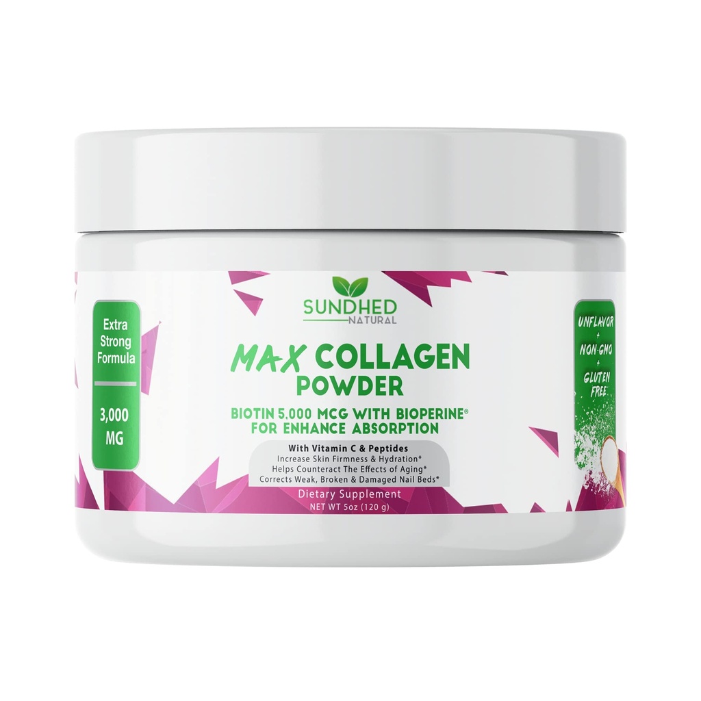 Max Collagen Plus C(30天供应) - 所有天然Collagen粉 配有Biotin & Bioperine 以刺激抗老化水分和皮肤公司 - 500mg 维生素 C - 加强 Bones & Nails