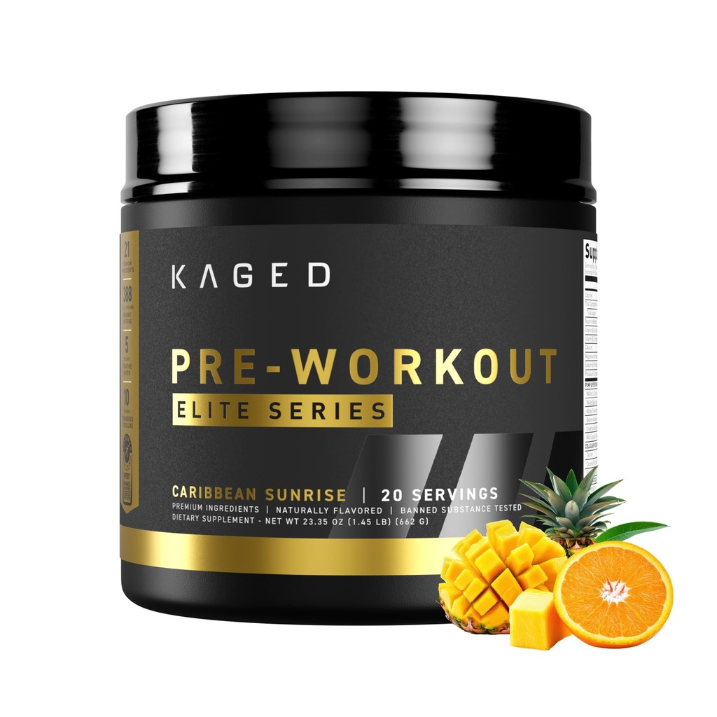Kaged Pre Workingout Power 为男女提供高刺激能量、焦点、泵L-Citrulline、Beta Alanine、Creatine和388mg有机咖啡因加勒比日出服务