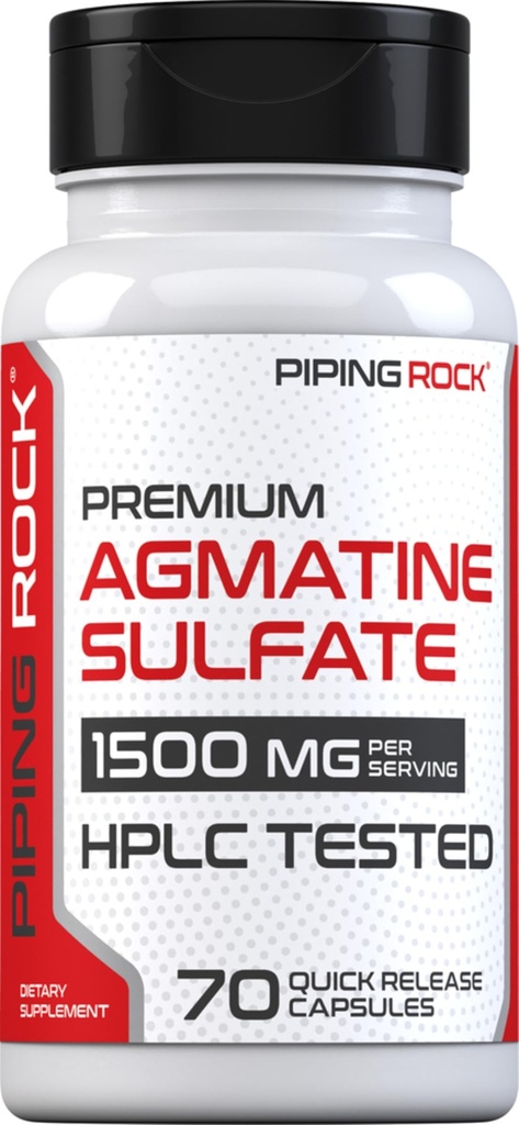 (原始内容存档于2018-07-29). Piping Rock Agmatine Sulfate Capsules | 1500mg | 70 Pills | Premium Grade Supplement | Non-GMO, Gluten Free