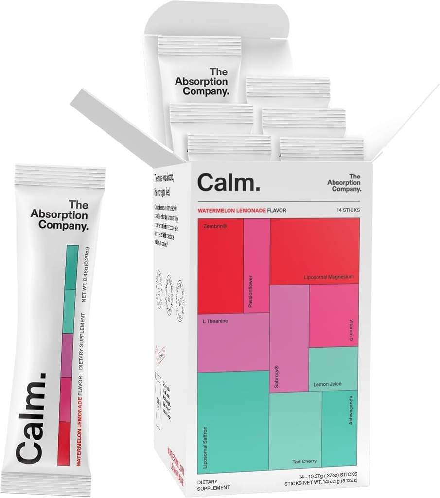 Calm Drink Mix - 与镁,Ashwagandha,L-Theanine, & Vitamin D - 支持科尔蒂索尔调控和男女混合症 - 西瓜柠檬汁 Flavor 14棒