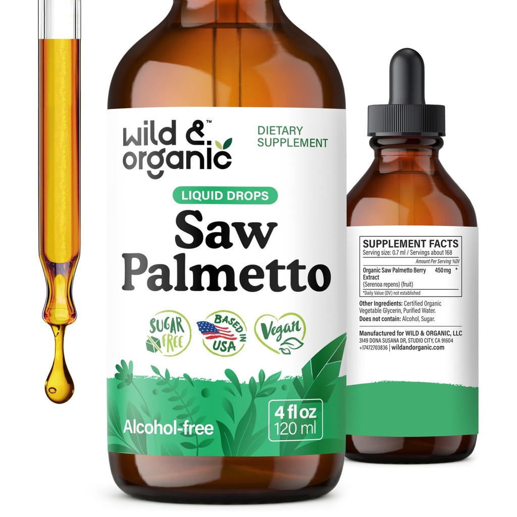 野生和有机锯齿棕榈(Palmetto Tincture) - 锯齿棕榈(Saw Palmetto) 男女提取补充剂 - 液体粉末基滴 - Serenoa Repens Berries - Vegan,糖和无酒精 - 4 fl oz