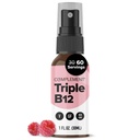 补充Vegan维生素Triple B12液体喷洒-1500 mcg 混合剂(60 services) Raspberry Flavor增强吸收,能量,Mood,神经系统,儿童与成年人认知功能