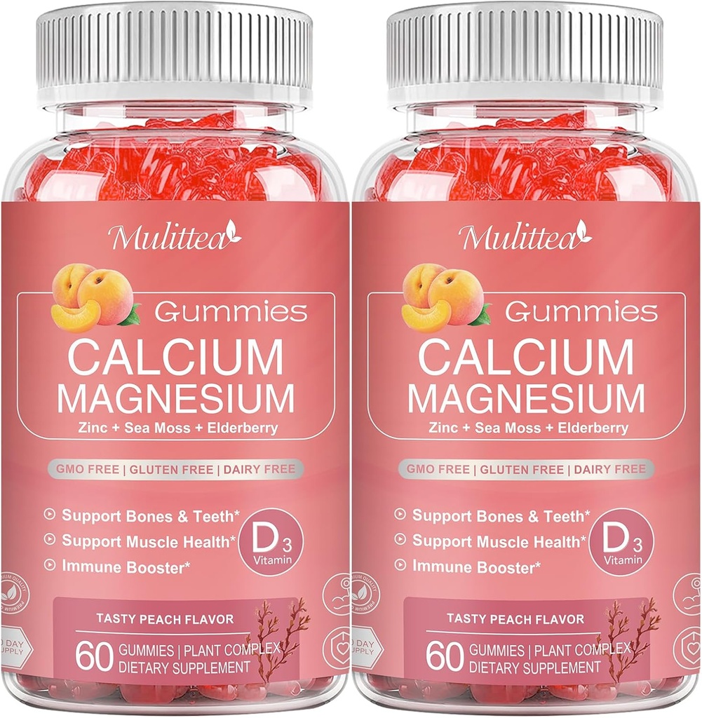 1,200mg 含D3,K2,Zinc-植物复合型钙镁辅料 配有Glycnate,Potassium,Vitamin C & Whole 天然食品用于骨和免疫支持 - 120 Chewable Gummy 无糖