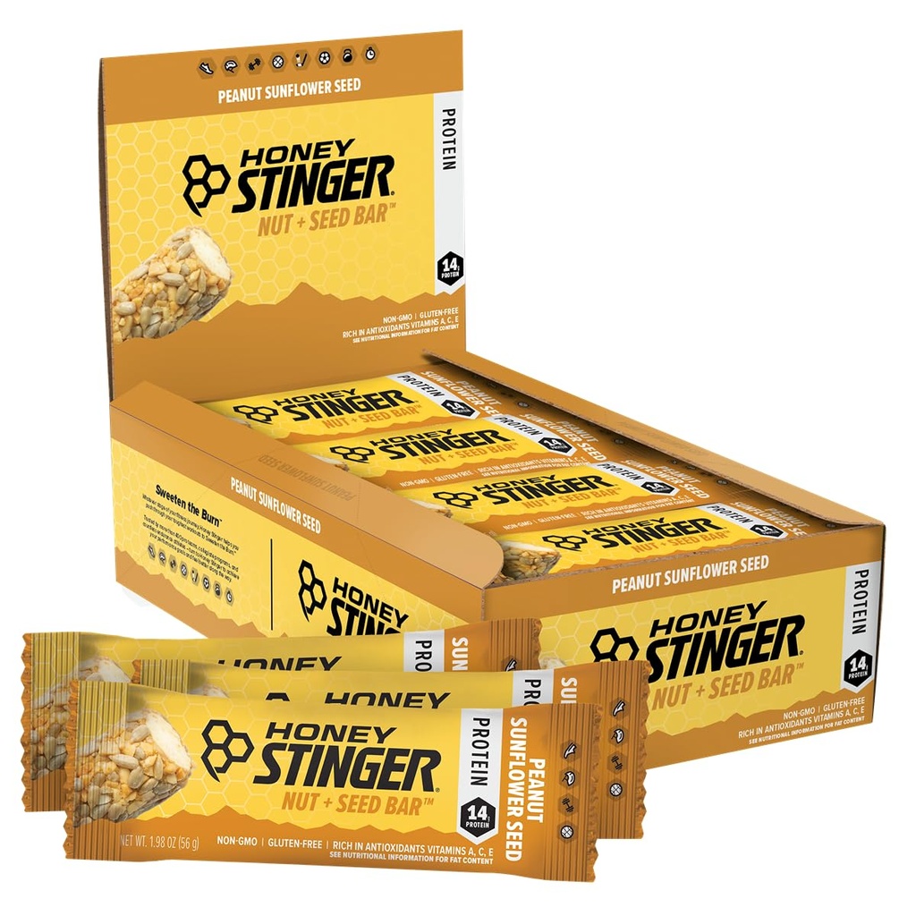 Honey Stinger Nut +种子酒吧,花生葵花种子,蛋白质包装食品用于锻炼,耐力,性能和恢复,运动营养小吃酒吧用于家庭与健身,工作后,盒装12