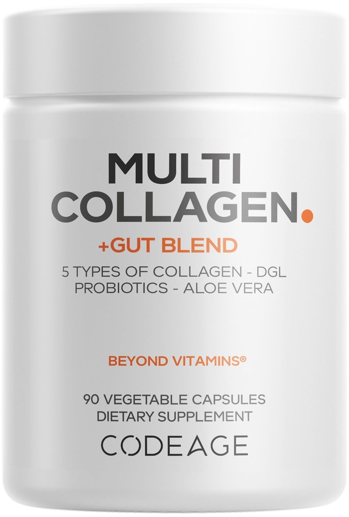 编码多Collagen + Gut Blend 补充剂 - 消化性Probiotics, DGL Licorice, Aloe Vera, 有机胡椒薄荷叶, 滑石精灵 - 水解波维纳 Collagen Pills - 非GMO - 90 Capsules