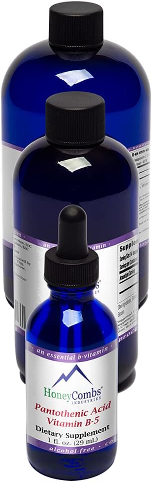 HoneyCombs Vitamin B5 Pantothenic Acid 补充液滴 - 男女高发性维生素B5 - 维护健康荷尔蒙,免疫系统,头发,皮肤,钉子 - Vegan Liquid Vitamins (8 Fl oz)