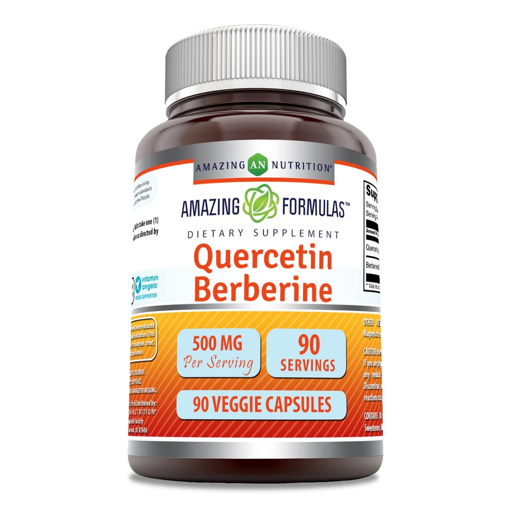 Quercetin Berberine-250mg Berberine与250mg Quercetin, 90 Veggie Capsules Supplement QQN-GMO Gluten Free QQ 在美国制造的蔬菜理想