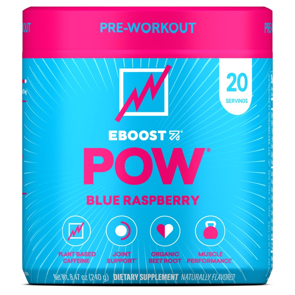 EBOOST POW 天然工作前粉 - 20种服务 - 蓝莓 - 一种工作前补充剂 性能、联合流动支助、能源 - 男子和妇女 - 非GMO、Gluten-Free、无奶油