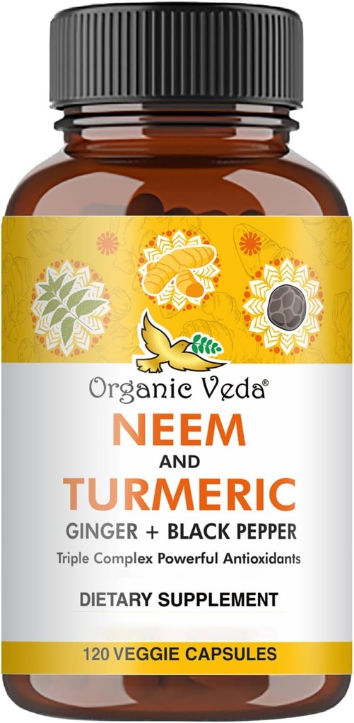 含有金刚和黑辣椒的Veda Neem & Turmeric Capsules - Neem Leaf, Turmeric, Ginger, Black Pepper Capsule 补充 - Vegan, Non-GMO - 120 计数