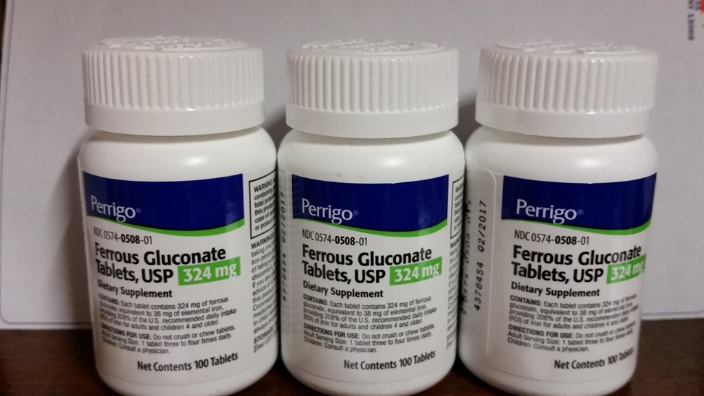 Ferrous Gluconate, 324mg, 100 平板电脑, 3-Pack