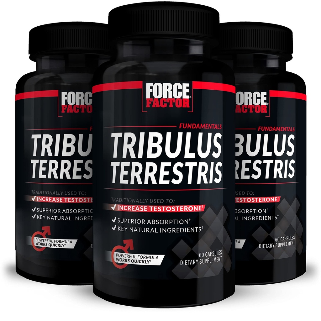 FORCE FACTOR Tribulus Terrestris for Men, 3-Pack, Tribulus Testosterone Buster for Men, 男性生命力补充, Tribulus 提取和自然添加剂用于高级吸收, 1000 mg, 180 capsules