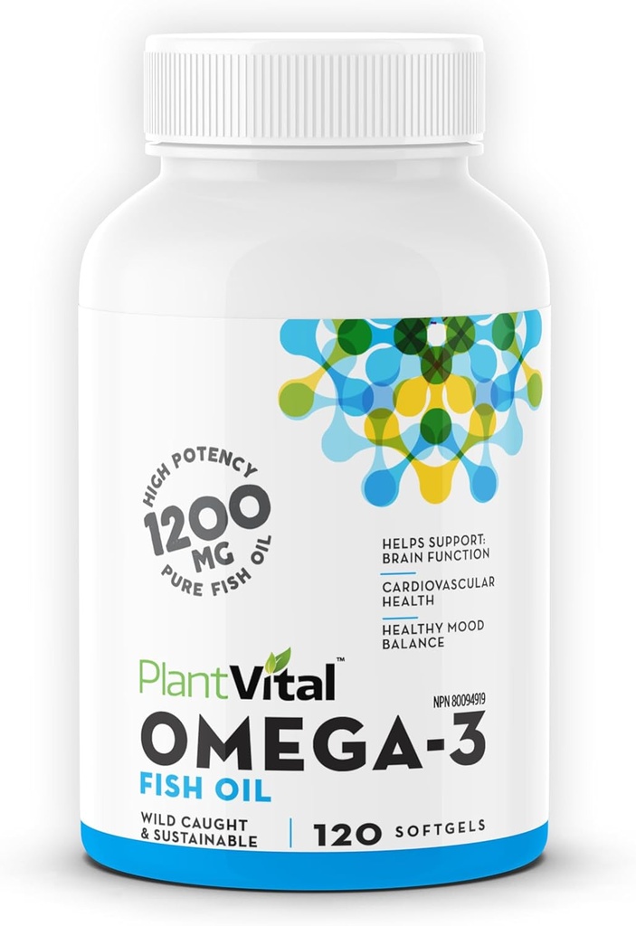 植株 Omega 3 鱼油盖 - 纯挪威 Omega 3 补充 - 三强 - 无鱼斑 - 分子分裂 - 支持认知,联合,眼睛,头发和心脏健康 - 120 计数