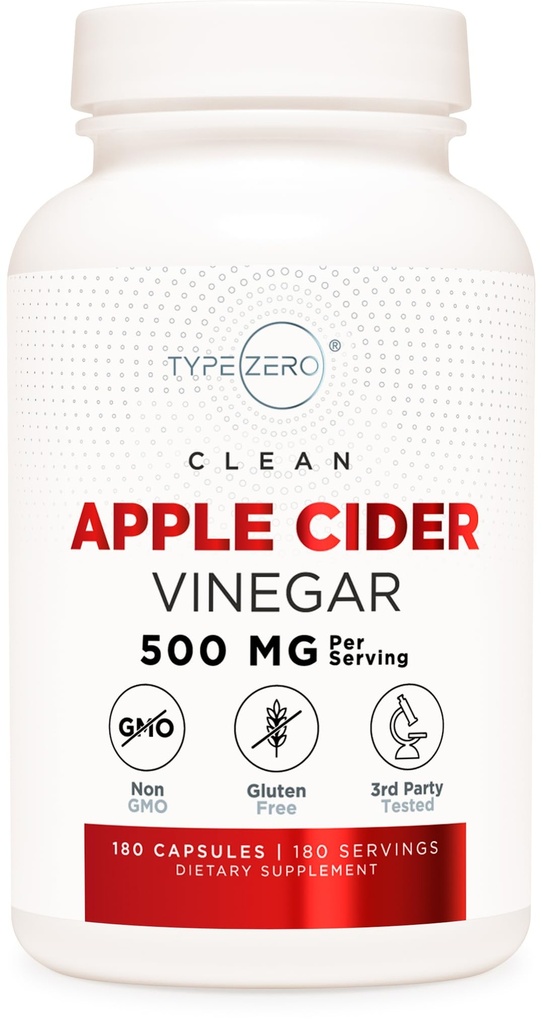 Zero Apple 苹果苹果苹果苹果酒Vinegar Capsules (180 Count) 500 mg Pervice - 非GMO, Gluten- Free 补充