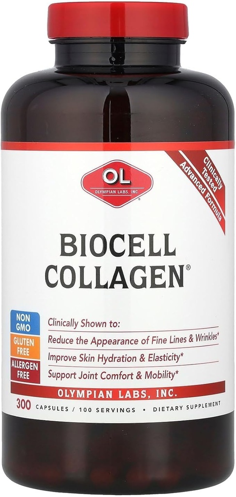 奥林匹亚实验室 Biocell Collagen II 1500mg 补充 Capsules Non-GMO, Gluten-Free, Allergan-Free - 支持皮肤与联合健康和卡通生产细胞 - Bulk 300 Capsules (100天供应)