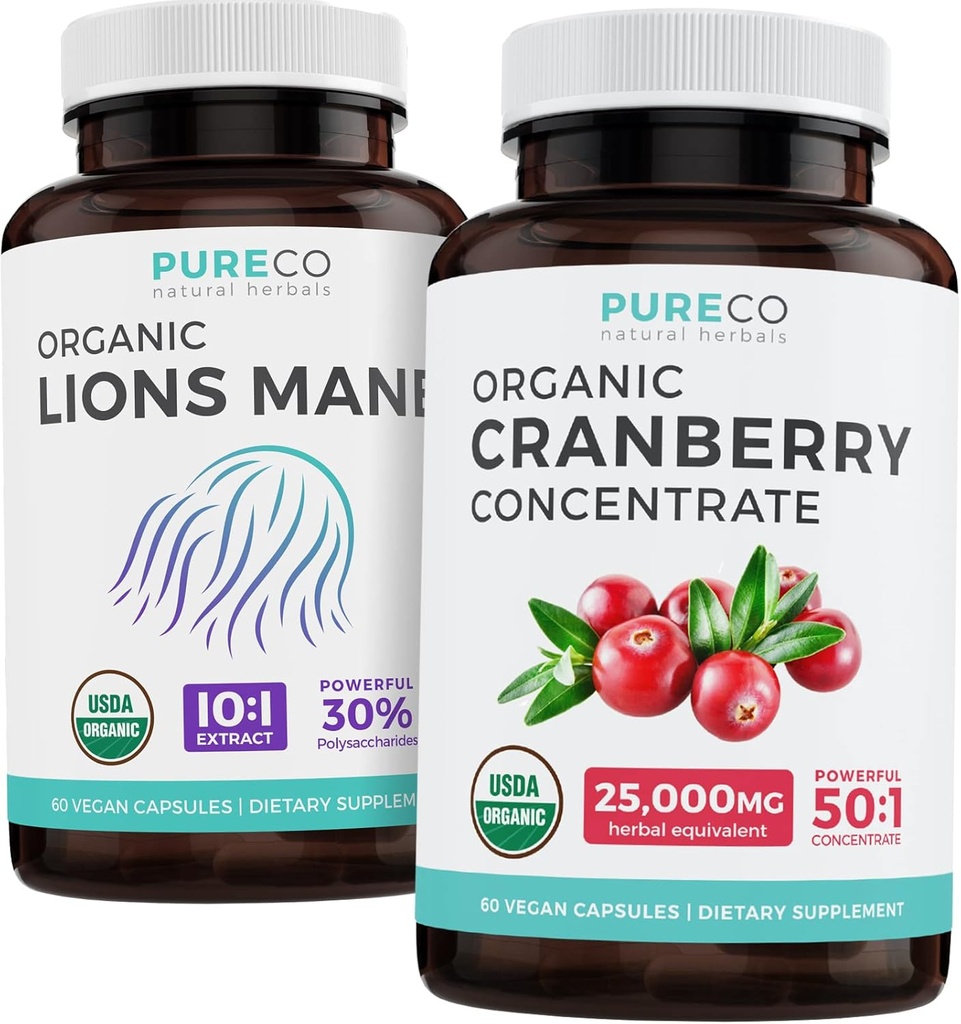 省下4美元(12%关闭) - Mind & Body Bundle - Organic Cranberry Community(50:1 Community - 等于25,000mg of Fresh Cranberry)和Organic Lions Mane(10:1 提取 - 等于10,000mg of mushrooms)