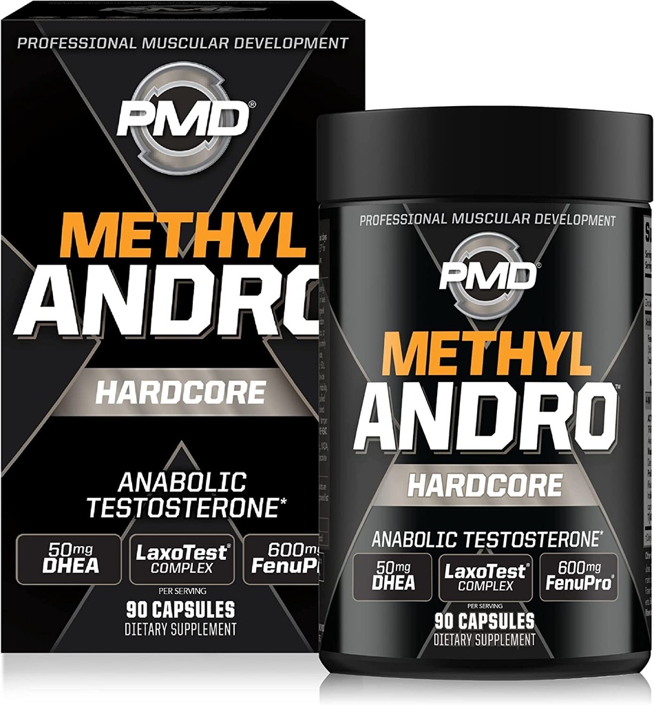 PMD Methy Andro Hardcore - 支持利安肌肉和强力增益的睾丸酮 -- -- 提高体重和解决性能 -- -- 饮食补充(90 Capsules)