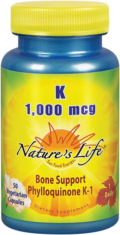 自然生命维生素K 1000mcg → Phyllominone K-1 补充品,健康骨骼和心血管支持 → 50CT