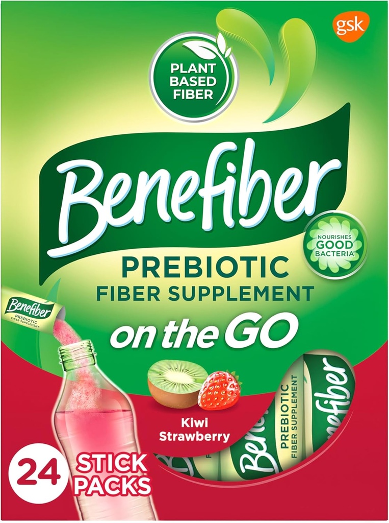 Go Prebiotic Fiber上的消化健康补充粉,每日Fiber粉,Kiwi草莓火药棒包 - 24棒(5.28 Ounces)