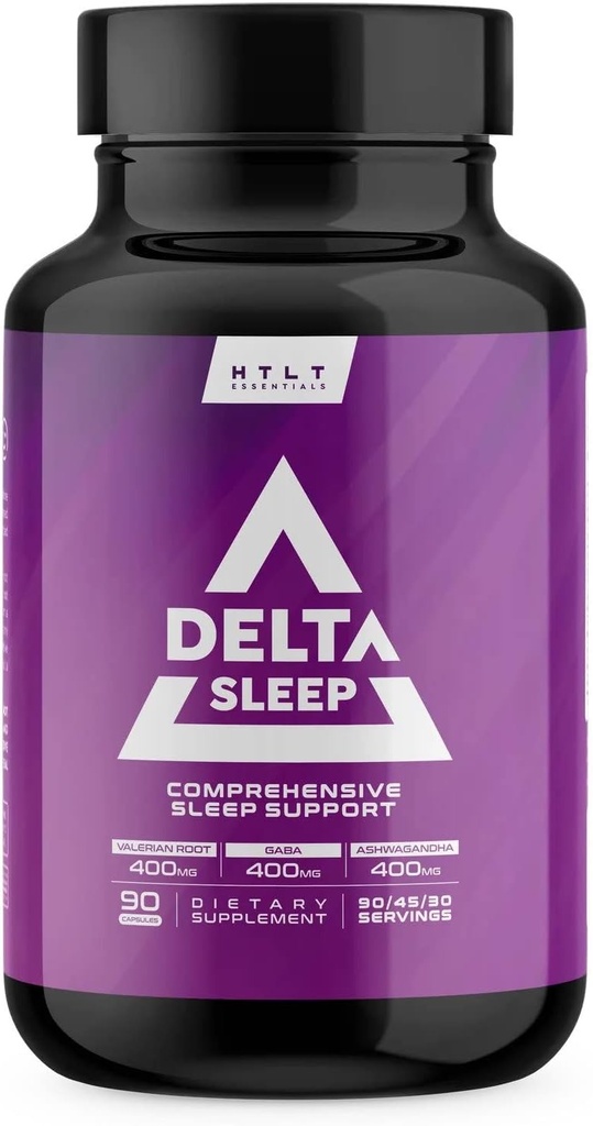 Delta Sleep by HTLT QQ 与 Ashwagandha, Melatonin, 5-HTP, & GABA + L- Theanine & Magnesium Glycnit 保持 GABA 水平 QQ Valerian Root for Sleep, (90 Capsules).