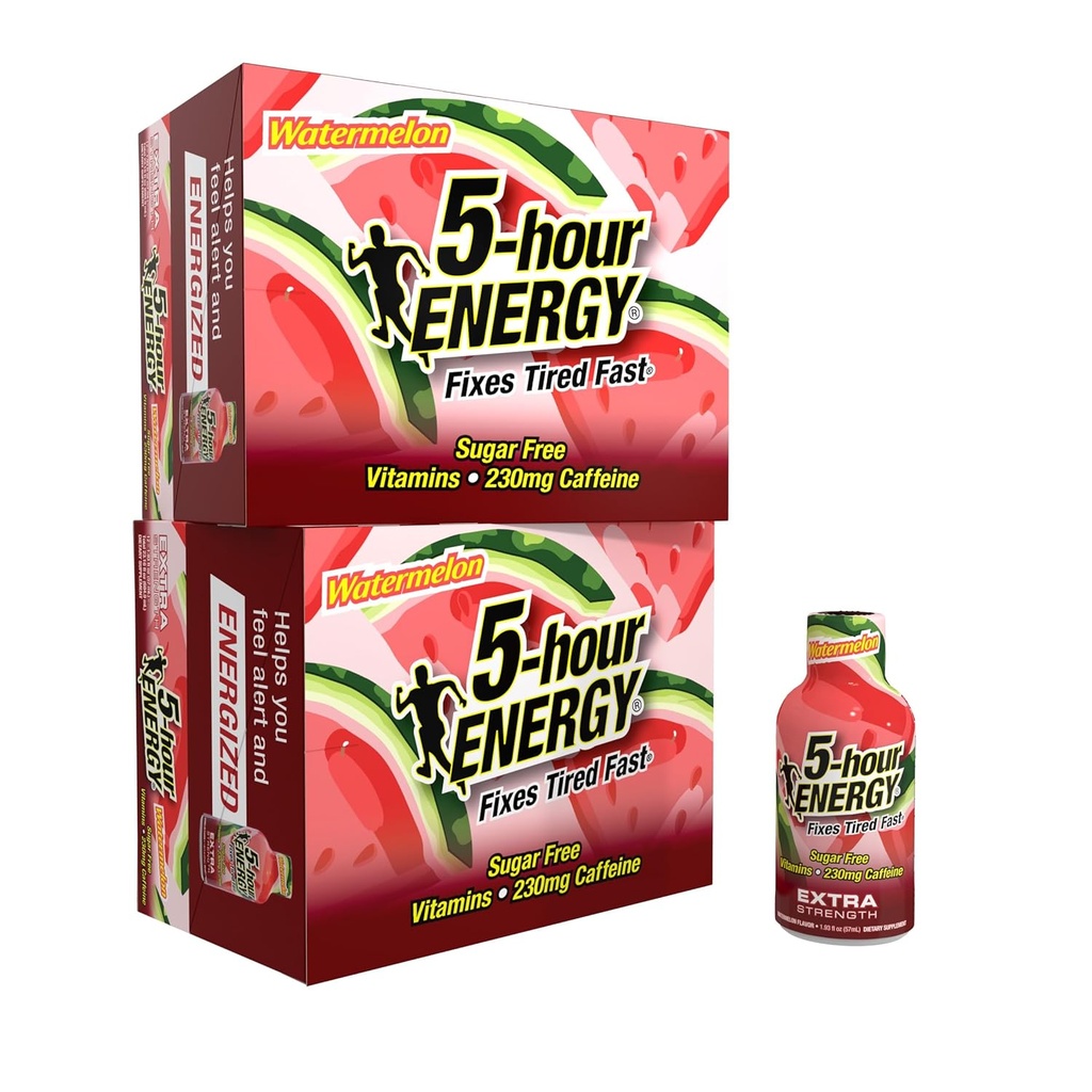 5小时ENERGY Extra Power Energy Shot,西瓜Flavor (1.93 oz. - 24 count) 无糖和零卡路里,B-维生素和氨基酸,230mg Cafeated Energy Shot,饮食补充