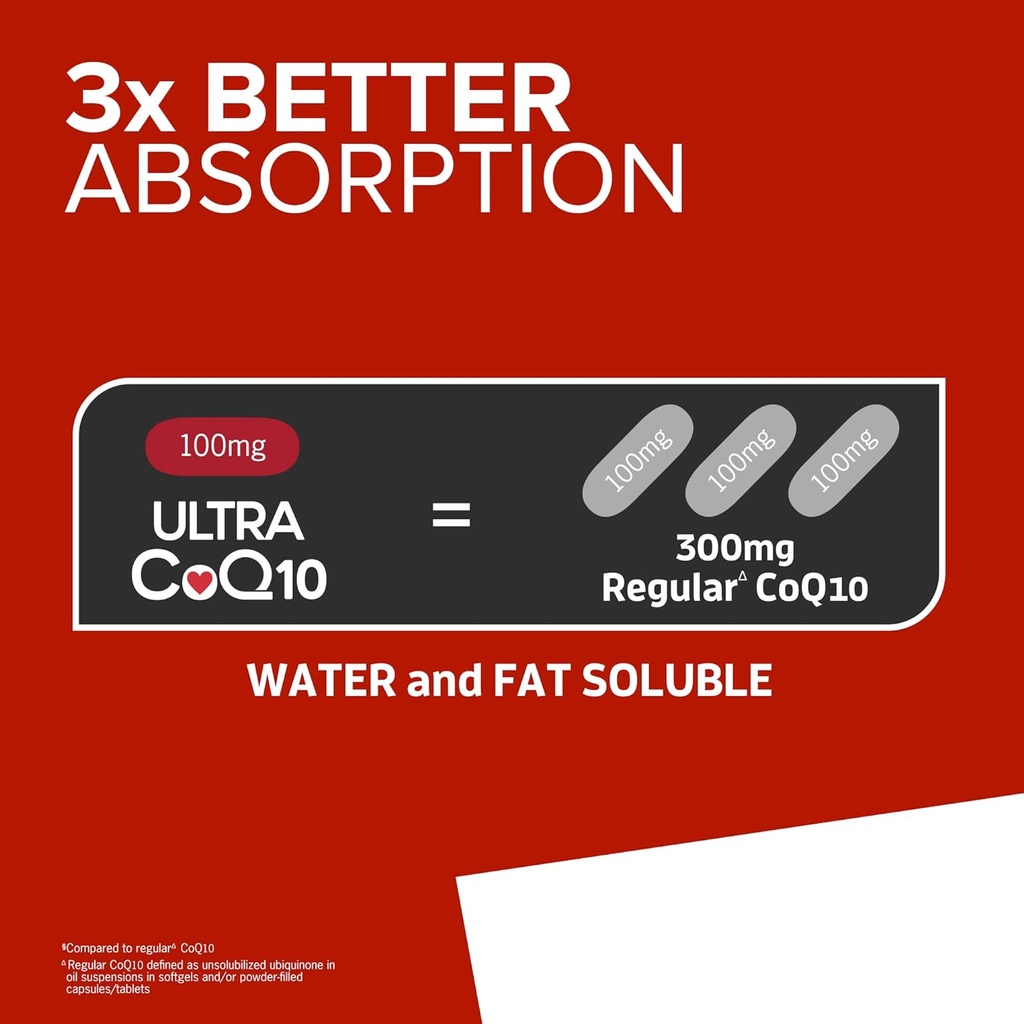 Qunol CoQ10 100mg Softgels Ultra 3X 更好的吸收 Coenzyme Q10 补充剂 - 血管和心脏健康与能源生产抗氧化剂补充剂 - 2个月供应量 - 60个计数(包2)