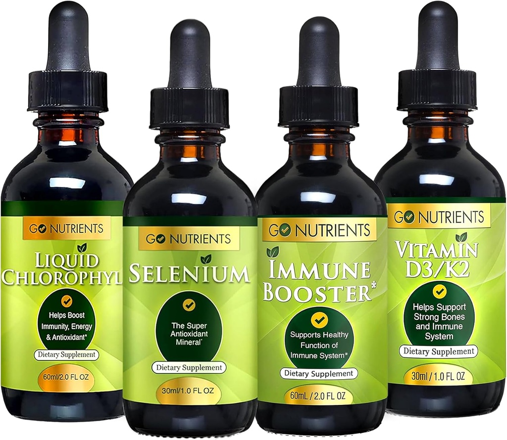 Go Nutrients Cold & Imune Bundle - Selenium, Vitamin D3/K2, Imune Boster, Liquid Chlorophyll - 对免疫系统的强大支持,加强身体防御,核心和生命力,强化呼吸器