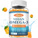 Omega-3 Gummys Potent Algae Omega Source, Boost Brain, Eye & Imune 函数, 与 DHA 和 EPA Vegan & Sugar Free, Orange Flavor, 60 Counter
