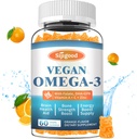 Omega-3 Gummys Potent Algae Omega Source, Boost Brain, Eye & Imune 函数, 与 DHA 和 EPA Vegan & Sugar Free, Orange Flavor, 60 Counter