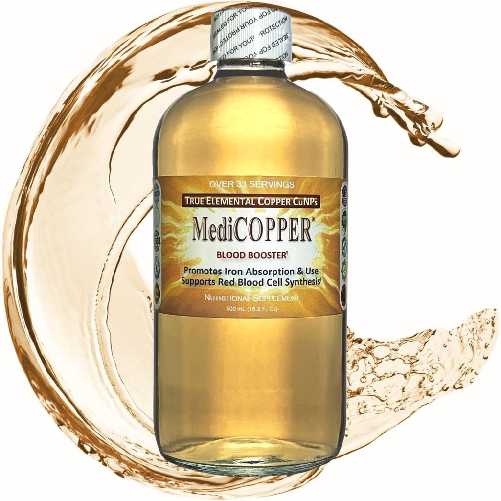MediCOPPER 血液促进器 真正的类固醇铜 CuNP 营养剂 - 清玻璃瓶500毫升