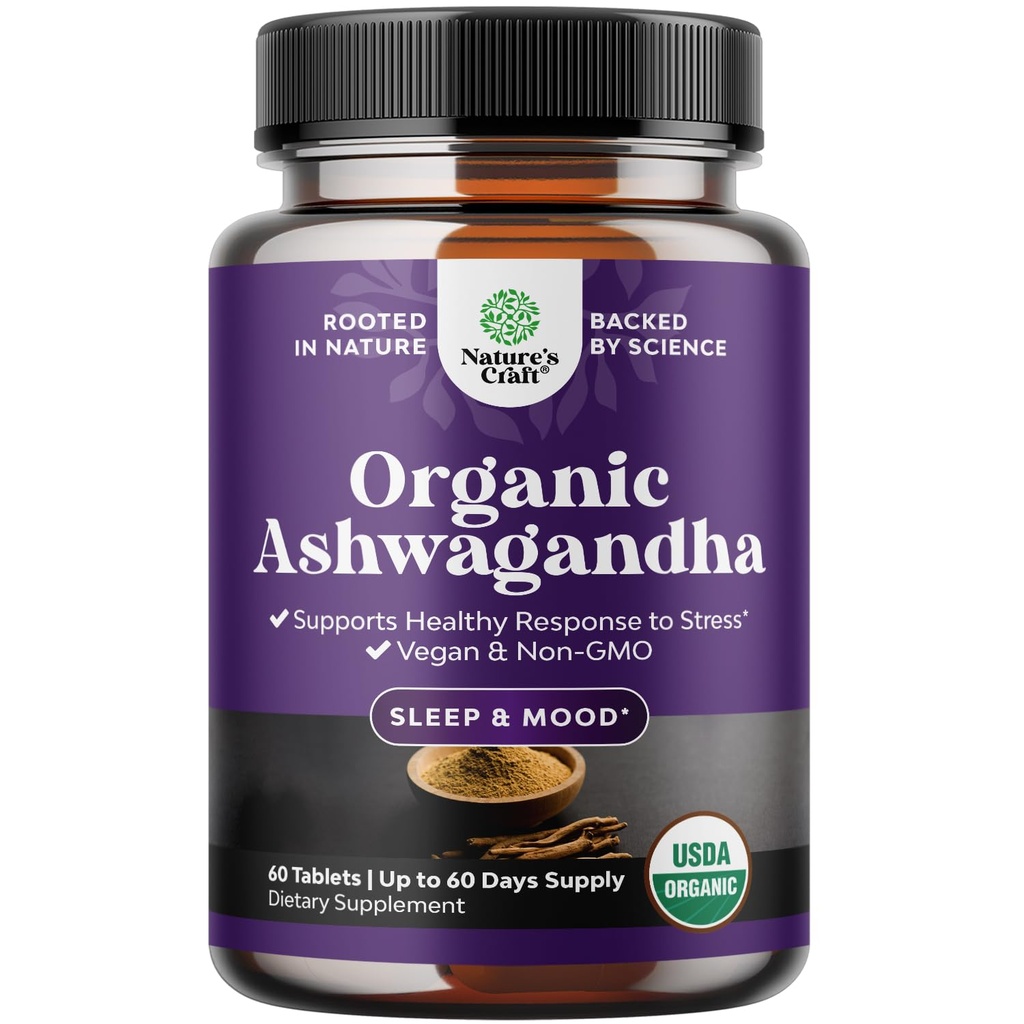 高强度有机Ashwagandha补充剂 - Ashwagandha 用于支持和帮助妇女和男子实现Hormone平衡的有机药片 - 根抽取粉末与黑辣椒进行更好的吸收 - 60 Ct