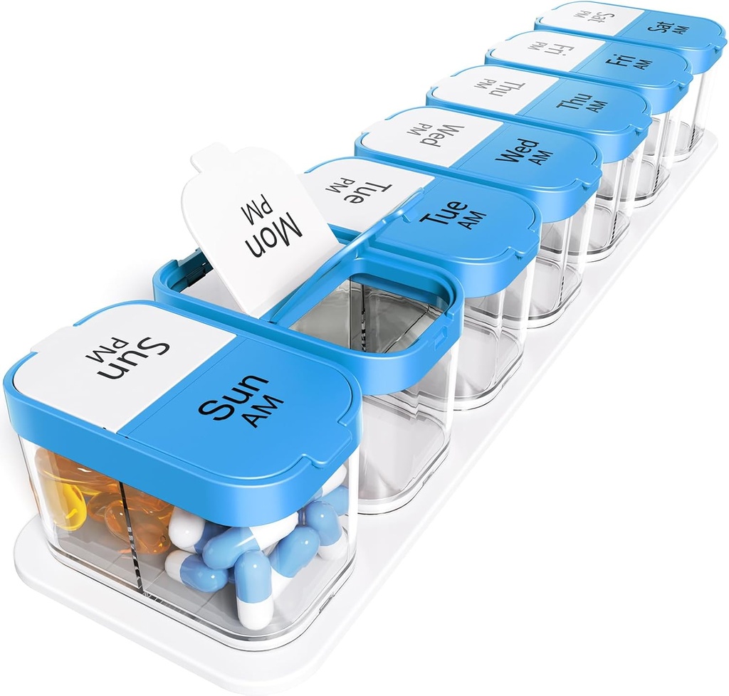 Odaro Extra Great Weekly药丸组织者 2 Times A Day, XL药盒 7 Day Am Pm, Jumbo Medicine Organization to Hold Daily Medicine Vitamin and Supplements - Blue (日语:日语:日語:日語:日語:日語:日語:月語:月語:月語:月語:月語:月語:月語: