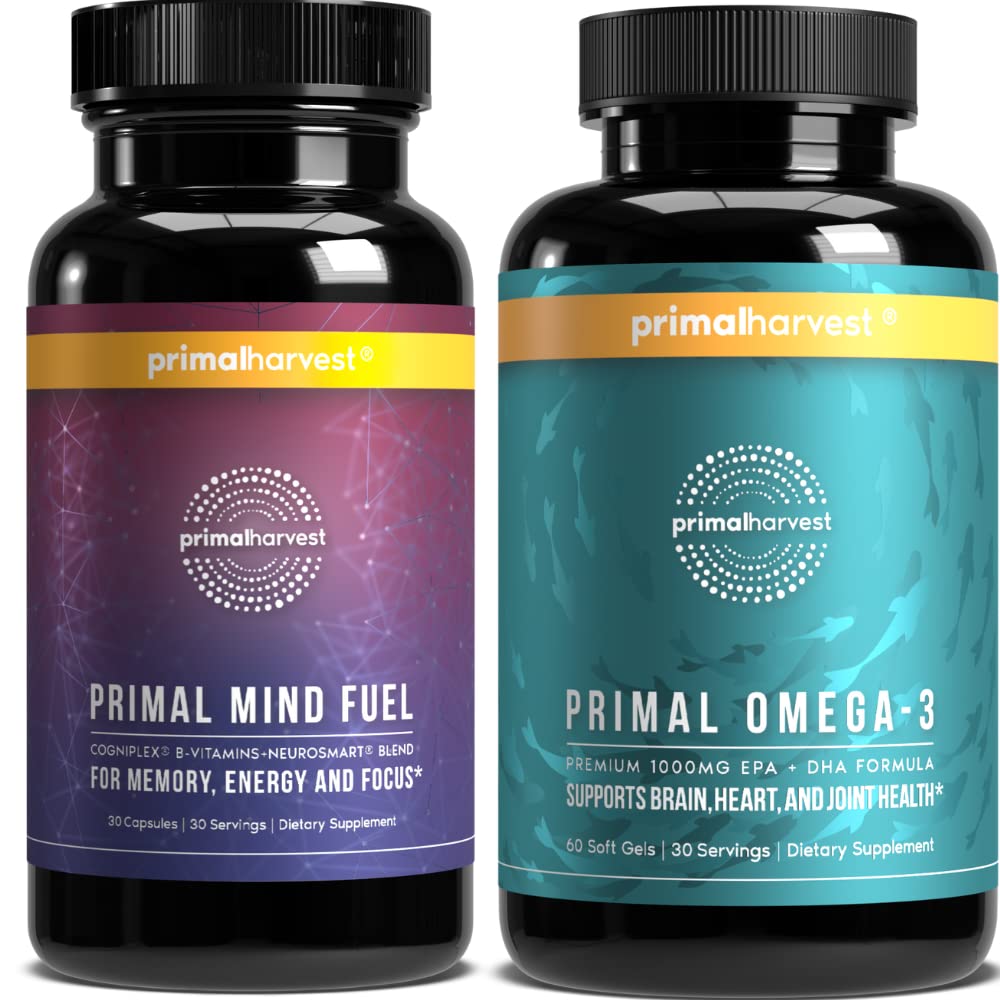 Primal Having Mind Fuel & Omega 3 供妇女和男子食用鱼油盖和Mind Fuel大脑助推药盒的补编