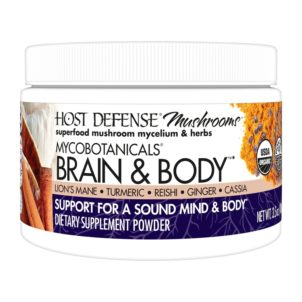主机 Defense MycoBotanics Brain & Body * 粉末 - 与狮子的Mane & Reishi蘑菇配套的消化和免疫支持补充 - 支持记忆和焦点的大脑补充 - 3.5 oz (33 services) *