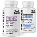 青春与通心粉 PMS 与更年期 Bloating Relief Duo – 支持充气,激素平衡与流体保留 – 其荷尔蒙平衡+水重量 女性天然草药 90 Capsules