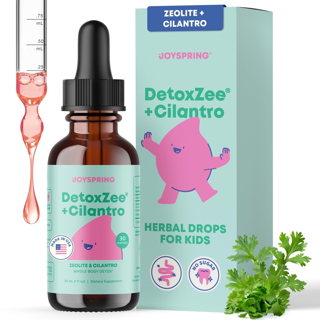 JoySpring DetoxZee Cilantro Drops for Kids - 配有Zeolite & Cilantro 提取器的天然解毒支持 - 儿童与托德勒斯的Gentle All-Body Cleanse - 爱幼液体解毒器,30名服务者