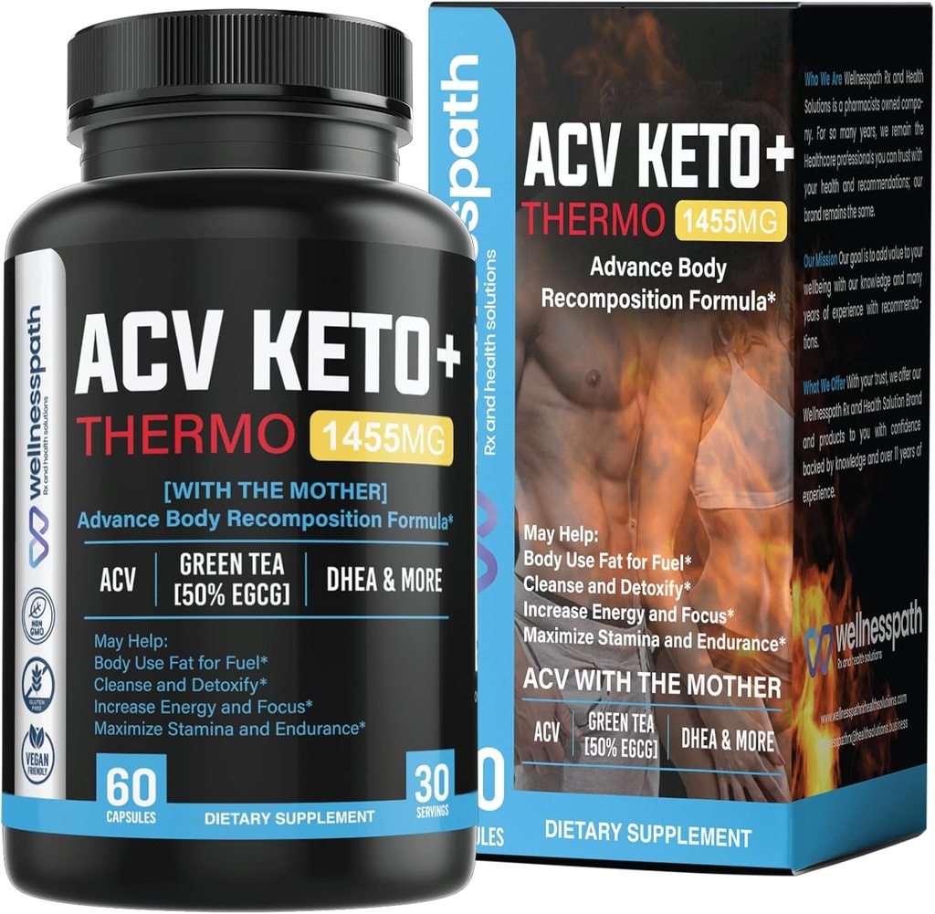 ACV Keto 补充品 母亲苹果苹果 苹果 苹果 醋 (1455 Mg) 代谢和Appetite 支持的药丸 THERMO ACV Keto Pills for Wight Loss and Belly Fat, 成年 攀枝花 Capsules for Women Men