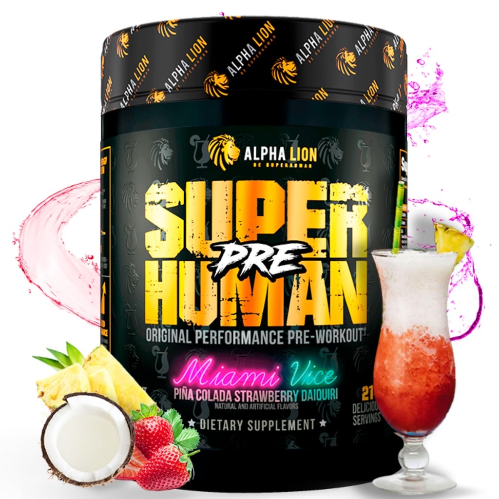 ALPHA LION 超人工作前粉,Beta Alanine,L-Taurine & Tri-Source Cafeine 可持续能源与焦点,Nitric Oxide & Citrulline for Pump (21位服务员,迈阿密副手)