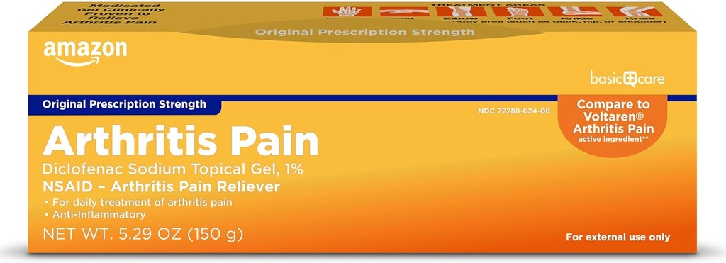   Basic Care Arthritis Pain Relieving Gel, Diclofenac Sodium Topical Gel, 1% (NSAID), 5.29 Oz (150 Grams) (Packaging may vary)