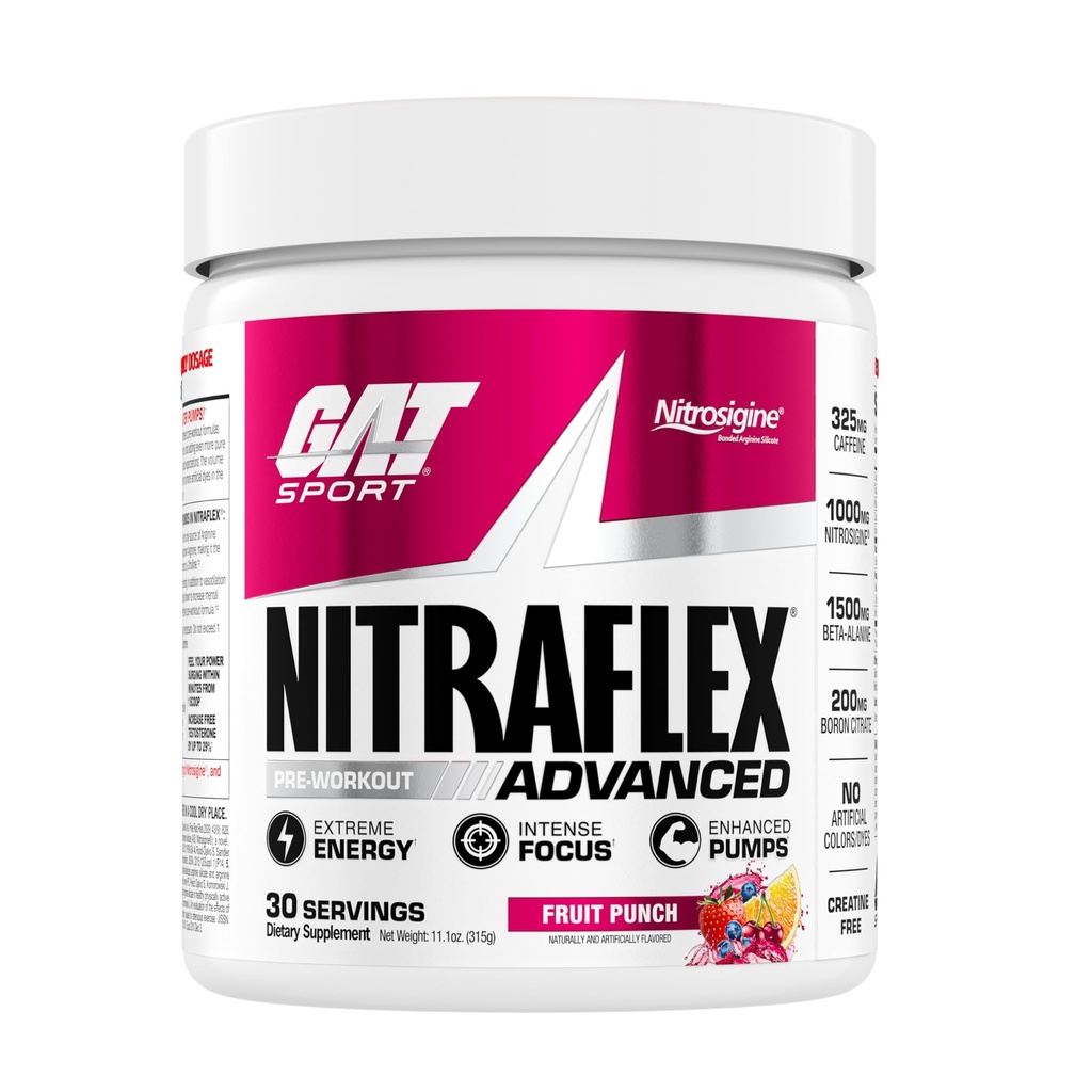 GAT SPORT Nitraflex 高级工作前粉, 增加血流, 靴子力量和能量, 提高锻炼性能, 男女(Fruit Punch, 30名服务员)