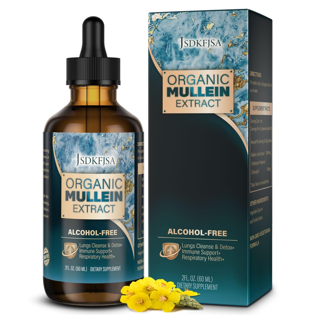 Mullein Dropps for Lungs, 支持Lung Cleanse/戒毒和呼吸功能促进健康呼吸 - Mullein叶片提取Fl.oz